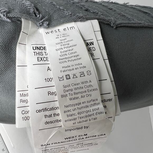 West Elm NEW Diagonal Fray Pillow Slate Gray Cover Pillow Insert Included - Picture 4 of 4